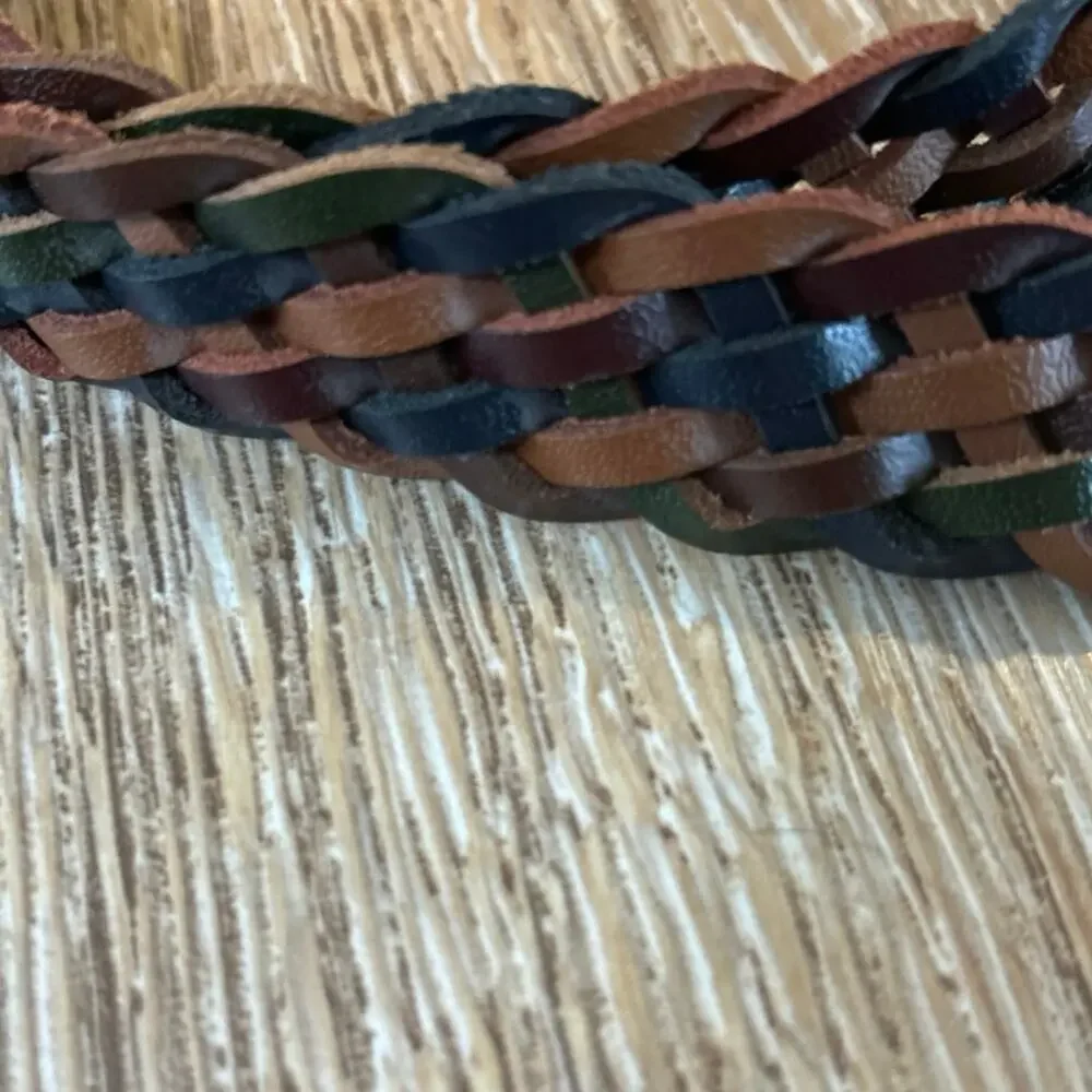 Vintage Braided Leather Belt Brown Blue Green Woven Boho Preppy Western 38